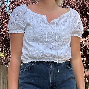 Chaps White Eyelet Blouse